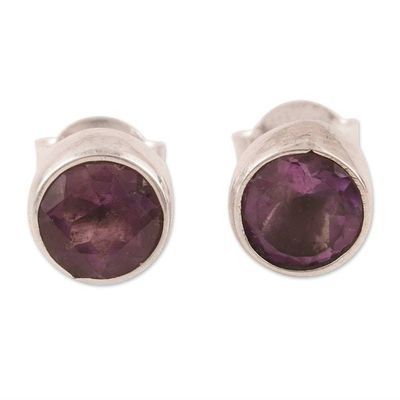 Alternate image for Classic Amethyst Stud Earrings in Sterling Silver Essence of Glamour