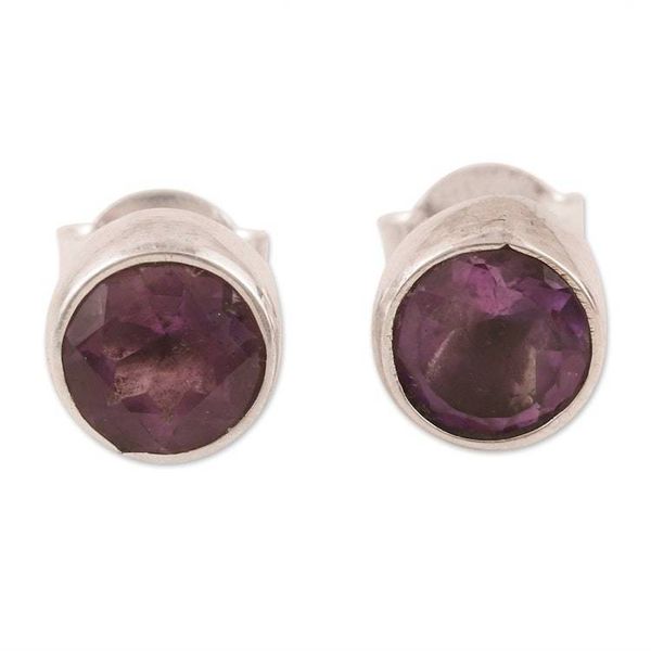 Alternate image for Classic Amethyst Stud Earrings in Sterling Silver Essence of Glamour