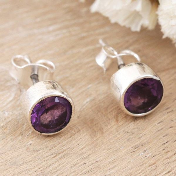 Alternate image for Classic Amethyst Stud Earrings in Sterling Silver Essence of Glamour