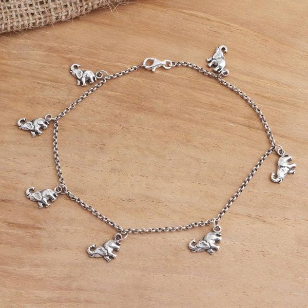 Alternate image for Sterling Silver Elephant Charm Ankle Bracelet Charming Elephants