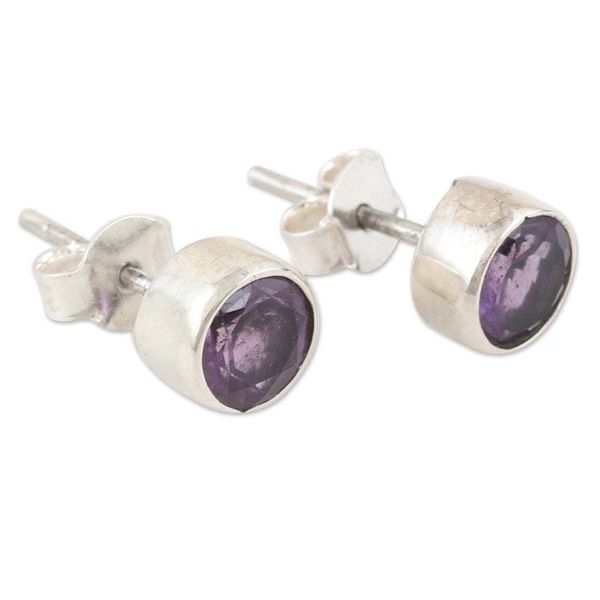 Alternate image for Classic Amethyst Stud Earrings in Sterling Silver Essence of Glamour