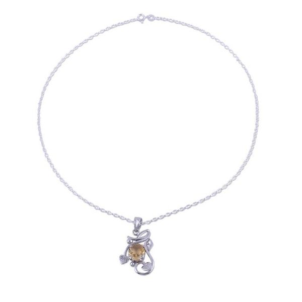 Alternate image for Rhodium Plated Citrine Pendant Necklace from India Sunny Vines