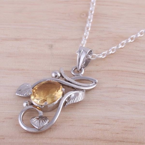 Alternate image for Rhodium Plated Citrine Pendant Necklace from India Sunny Vines