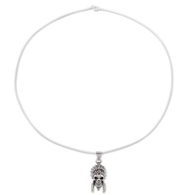 Alternate image for Mens Sterling Silver Warrior Skull Pendant Necklace Warrior Skull