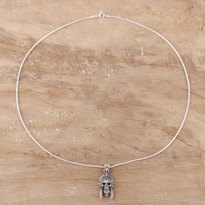 Alternate image for Mens Sterling Silver Warrior Skull Pendant Necklace Warrior Skull