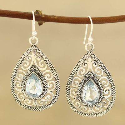 Primary image for 6-Carat Blue Topaz Dangle Earrings from India Iridescent Vines