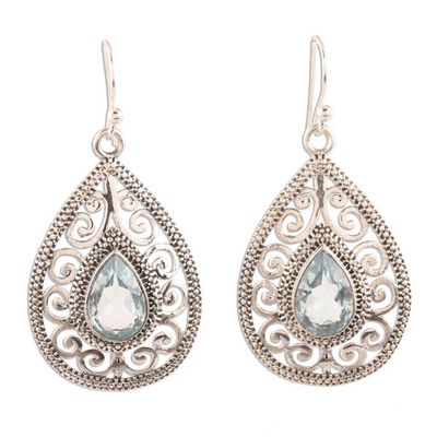 Alternate image for 6-Carat Blue Topaz Dangle Earrings from India Iridescent Vines