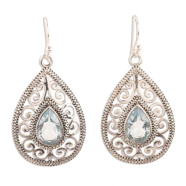 Alternate image for 6-Carat Blue Topaz Dangle Earrings from India Iridescent Vines