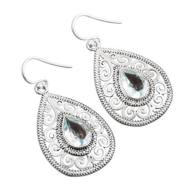 Alternate image for 6-Carat Blue Topaz Dangle Earrings from India Iridescent Vines