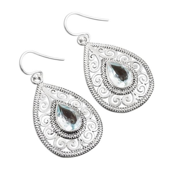 Alternate image for 6-Carat Blue Topaz Dangle Earrings from India Iridescent Vines
