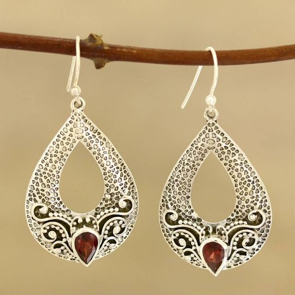 Alternate image for Drop-Shaped Garnet Dangle Earrings from India Glorious Delight