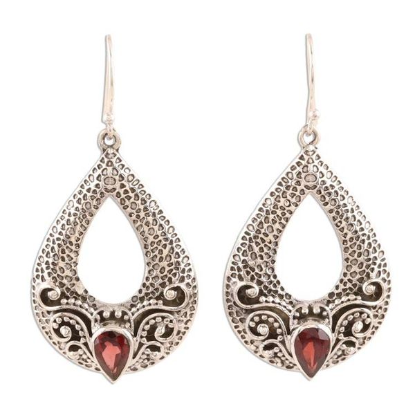 Alternate image for Drop-Shaped Garnet Dangle Earrings from India Glorious Delight