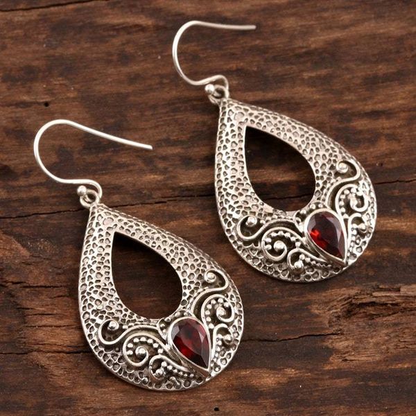 Alternate image for Drop-Shaped Garnet Dangle Earrings from India Glorious Delight