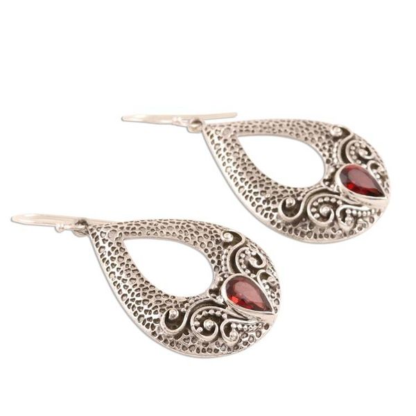 Alternate image for Drop-Shaped Garnet Dangle Earrings from India Glorious Delight