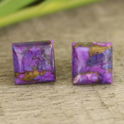 Alternate image for Square Purple Composite Turquoise Stud Earrings from India Contemporary Corners