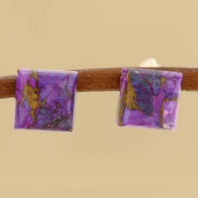 Alternate image for Square Purple Composite Turquoise Stud Earrings from India Contemporary Corners