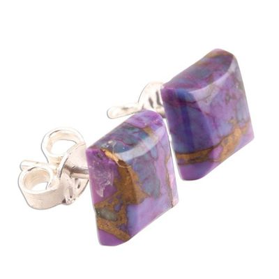 Alternate image for Square Purple Composite Turquoise Stud Earrings from India Contemporary Corners