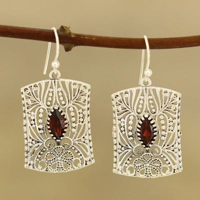 Alternate image for Openwork Pattern Garnet Dangle Earrings from India Gorgeous Frames