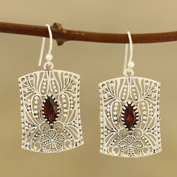 Alternate image for Openwork Pattern Garnet Dangle Earrings from India Gorgeous Frames