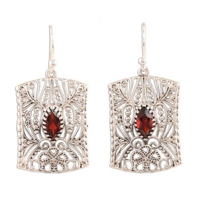 Alternate image for Openwork Pattern Garnet Dangle Earrings from India Gorgeous Frames