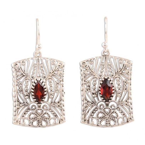 Alternate image for Openwork Pattern Garnet Dangle Earrings from India Gorgeous Frames