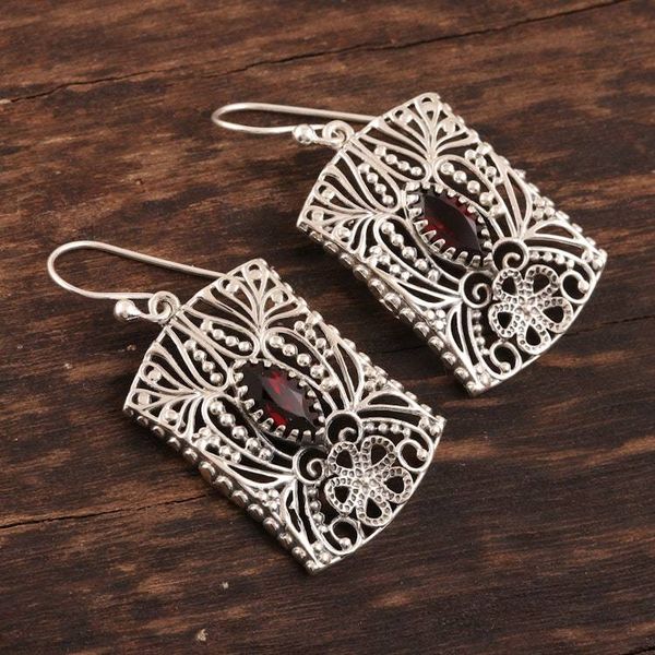 Alternate image for Openwork Pattern Garnet Dangle Earrings from India Gorgeous Frames