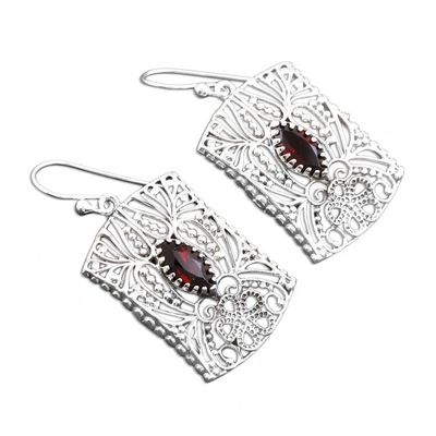 Alternate image for Openwork Pattern Garnet Dangle Earrings from India Gorgeous Frames