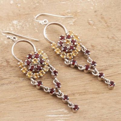 Alternate image for Citrine and Garnet Gemstone Dangle Earrings Bedazzle in Red
