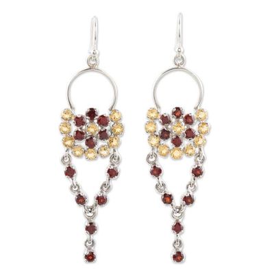 Alternate image for Citrine and Garnet Gemstone Dangle Earrings Bedazzle in Red
