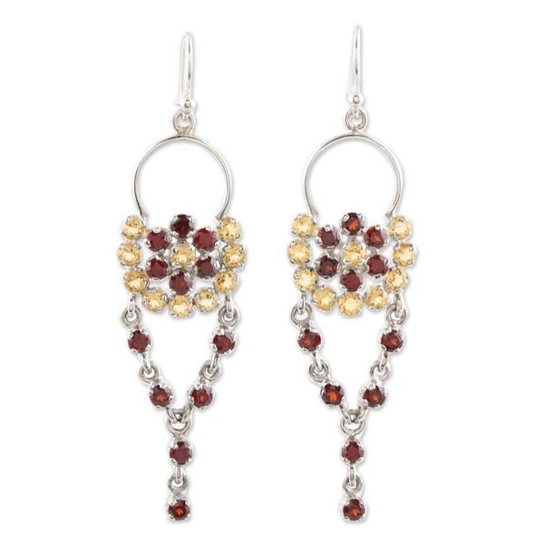 Alternate image for Citrine and Garnet Gemstone Dangle Earrings Bedazzle in Red