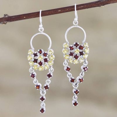 Alternate image for Citrine and Garnet Gemstone Dangle Earrings Bedazzle in Red