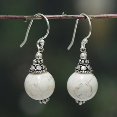 Alternate image for White Agate Sterling Silver Dangle Earrings from India Sublime Glow