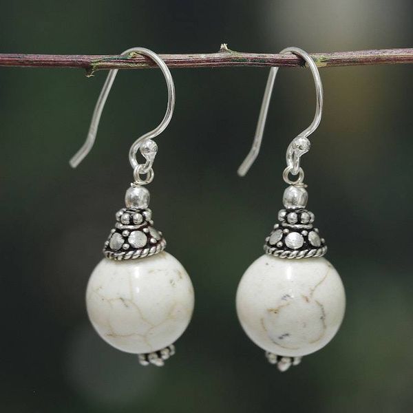 Alternate image for White Agate Sterling Silver Dangle Earrings from India Sublime Glow
