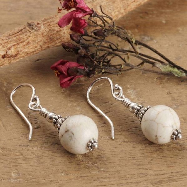 Alternate image for White Agate Sterling Silver Dangle Earrings from India Sublime Glow