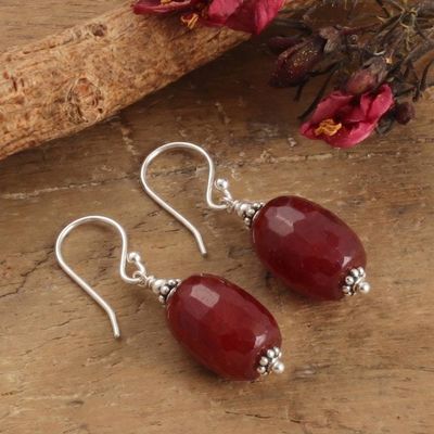 Alternate image for Ruby-Hued Agate Sterling Silver Dangle Earrings from India Imperial Glow