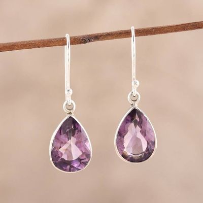 Alternate image for 9-Carat Teardrop Amethyst Dangle Earrings from India Purple Glimmer
