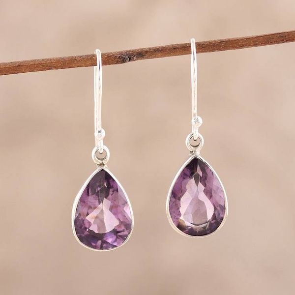 Alternate image for 9-Carat Teardrop Amethyst Dangle Earrings from India Purple Glimmer