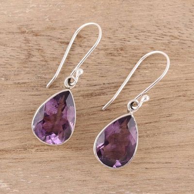 Alternate image for 9-Carat Teardrop Amethyst Dangle Earrings from India Purple Glimmer