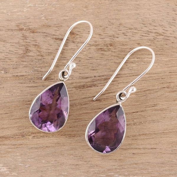 Alternate image for 9-Carat Teardrop Amethyst Dangle Earrings from India Purple Glimmer