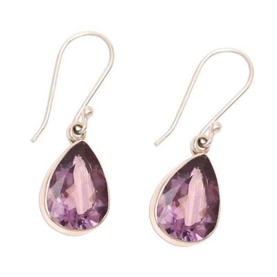 Alternate image for 9-Carat Teardrop Amethyst Dangle Earrings from India Purple Glimmer