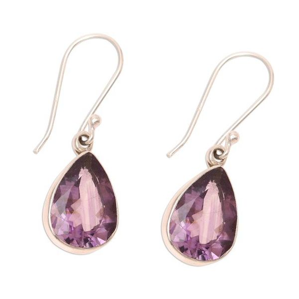 Alternate image for 9-Carat Teardrop Amethyst Dangle Earrings from India Purple Glimmer