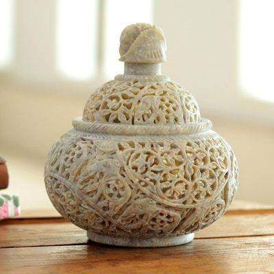 Primary image for Natural Soapstone Handcarved Jar from India Elephant Luxuries