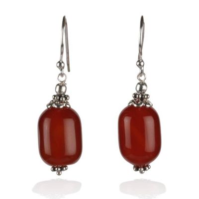 Alternate image for Sterling Silver Dangle Earrings with Natural Carnelian Stone Lavish Coral