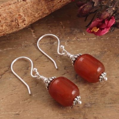 Alternate image for Sterling Silver Dangle Earrings with Natural Carnelian Stone Lavish Coral