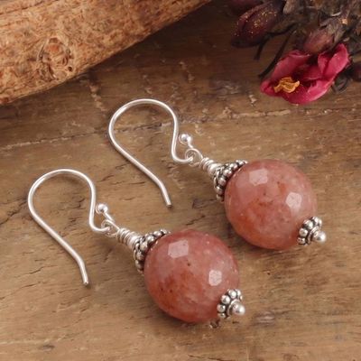 Alternate image for Sterling Silver Dangle Earrings with Pink Agate Stones Blush Light