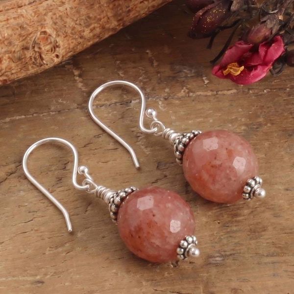 Alternate image for Sterling Silver Dangle Earrings with Pink Agate Stones Blush Light