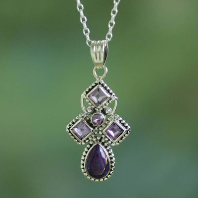 Alternate image for Artisan Crafted Geometric Amethyst Pendant Necklace Geometric Illusions in Lilac