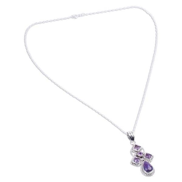 Alternate image for Artisan Crafted Geometric Amethyst Pendant Necklace Geometric Illusions in Lilac