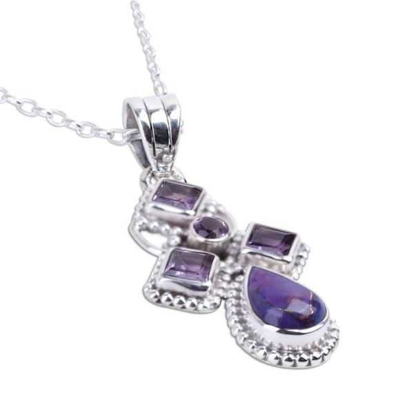 Alternate image for Artisan Crafted Geometric Amethyst Pendant Necklace Geometric Illusions in Lilac
