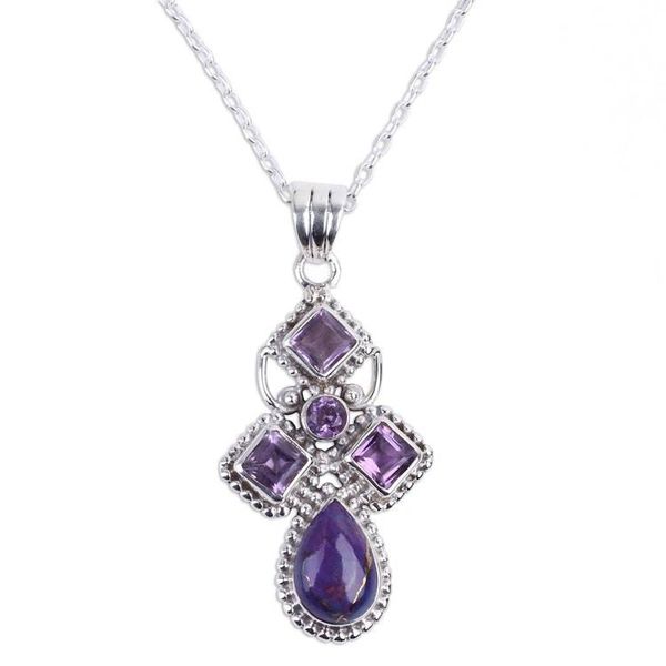 Alternate image for Artisan Crafted Geometric Amethyst Pendant Necklace Geometric Illusions in Lilac